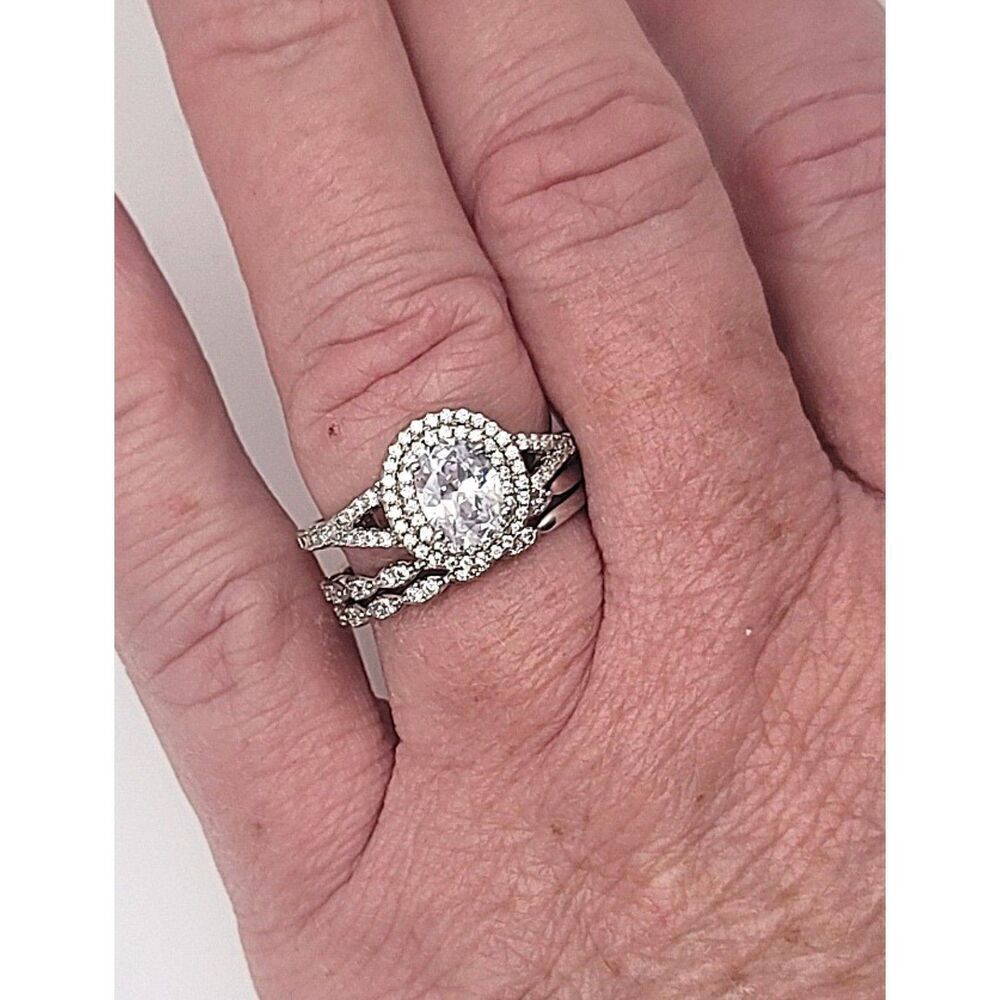 18k Filled White Gold 1.81 Ct. White Sapphire 3 Piece Ring - Size 9 - Picture 3 of 10